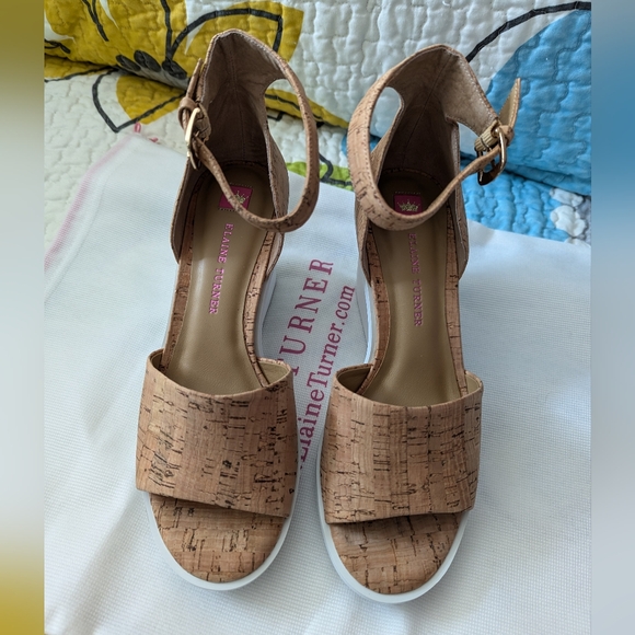Elaine Turner Cork wedges size 8 EUC New in Box Anika - Picture 2 of 7